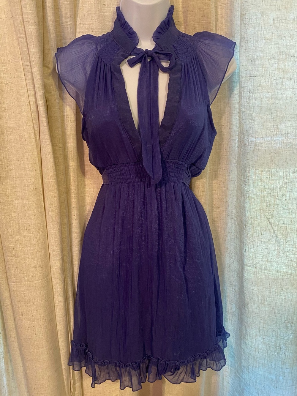 Vintage Body Central Shimmer Mini Dress Periwinkle Smocked Keyhole Y2K M